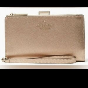 Kate Spade Rose Gold Metallic Saffiano Leather Phone Wallet Wristlet